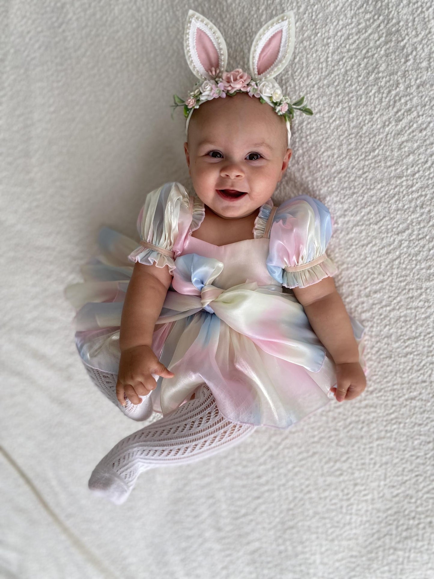 Sherbet Fairy Pastel Rainbow Organza Baby Girl Party Romper