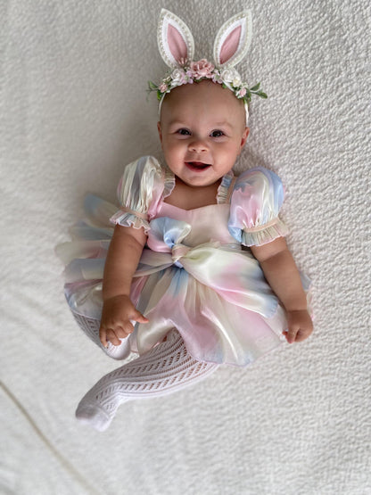 Sherbet Fairy Pastel Rainbow Organza Baby Girl Party Romper