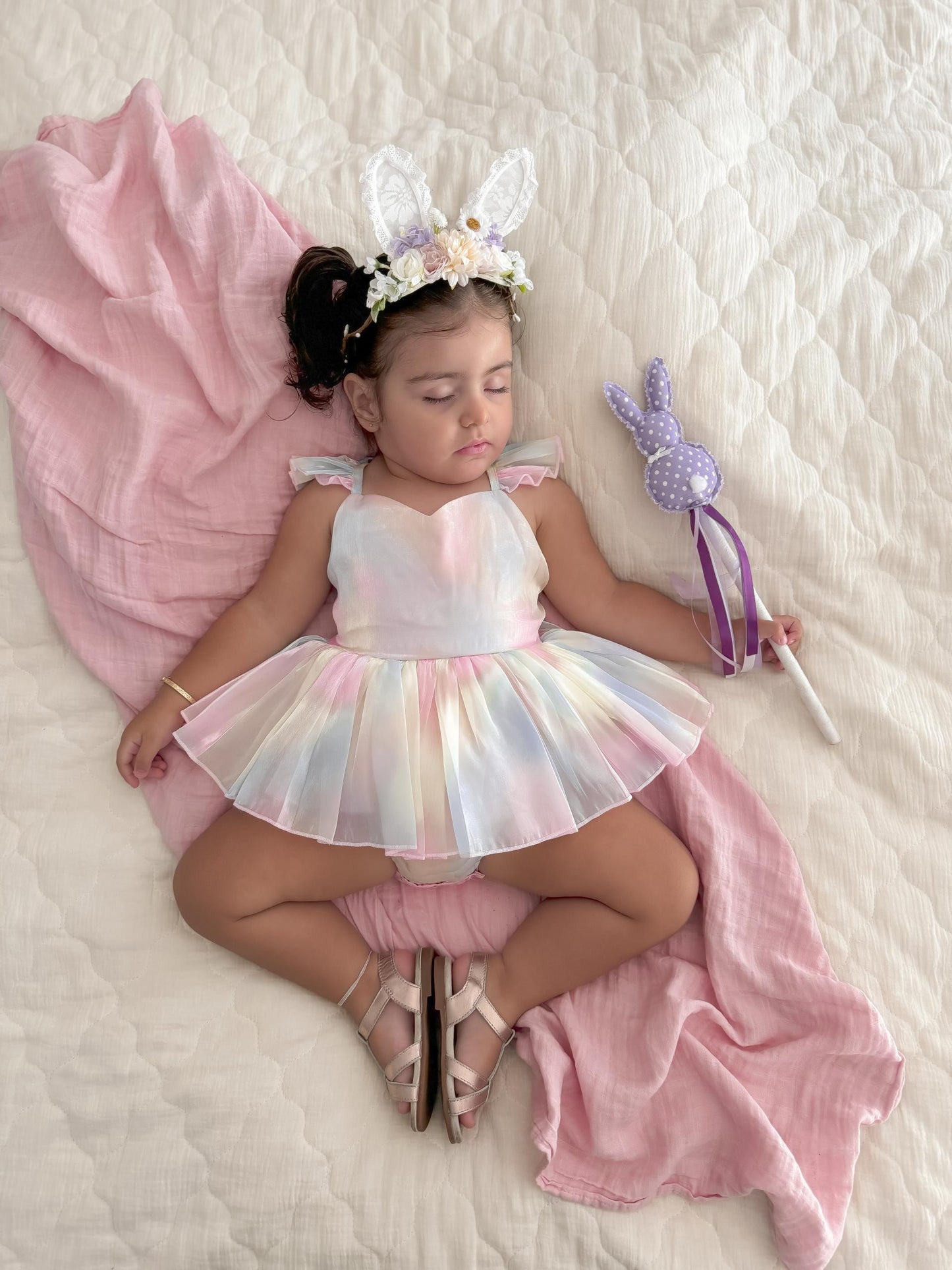 Lolly Pastel Rainbow Organza Baby Girl Party Romper