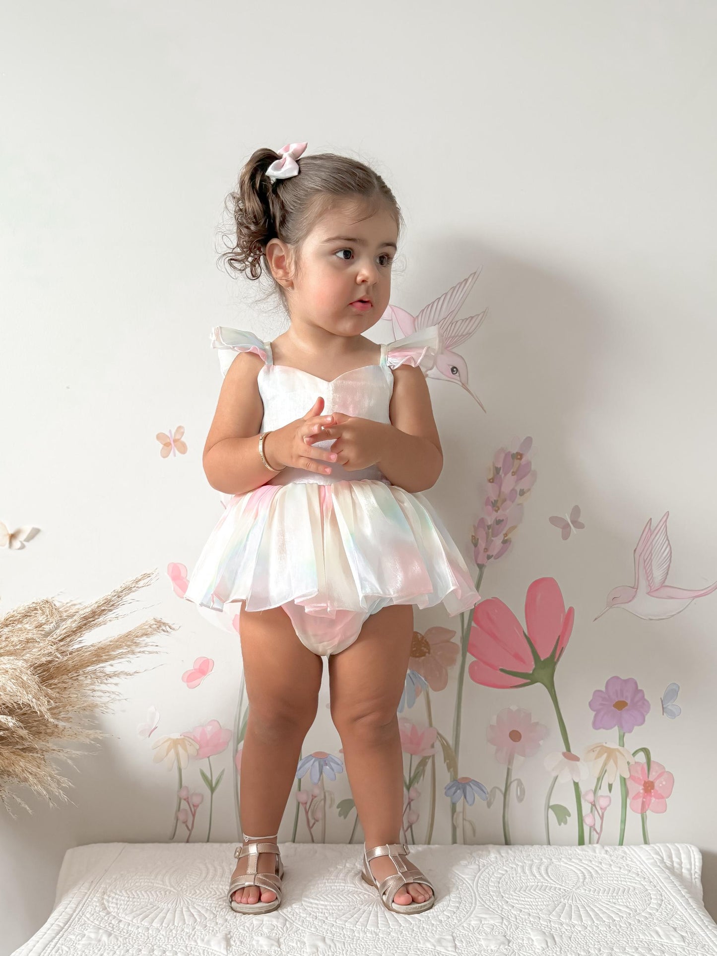 Lolly Pastel Rainbow Organza Baby Girl Party Romper