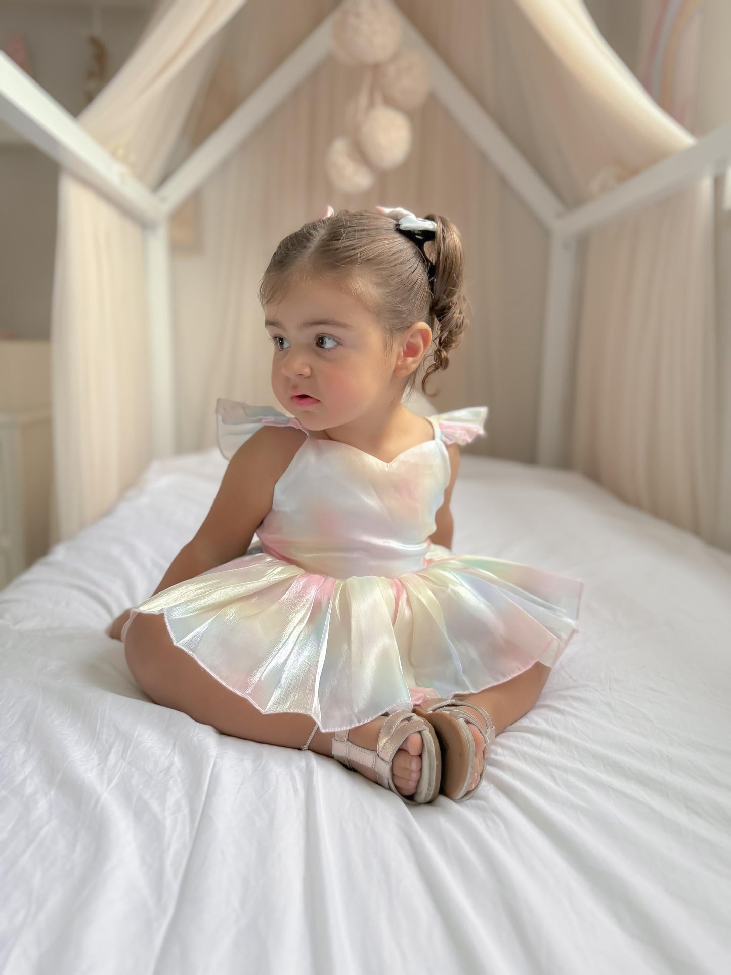 Lolly Pastel Rainbow Organza Baby Girl Party Romper