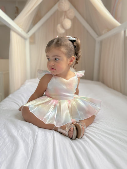 Lolly Pastel Rainbow Organza Baby Girl Party Romper