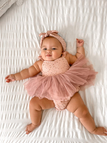 Trixie Belle Dusty Rose Pink Tutu Baby Girl Tulle Party Romper