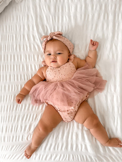 Trixie Belle Dusty Rose Pink Tutu Baby Girl Tulle Party Romper