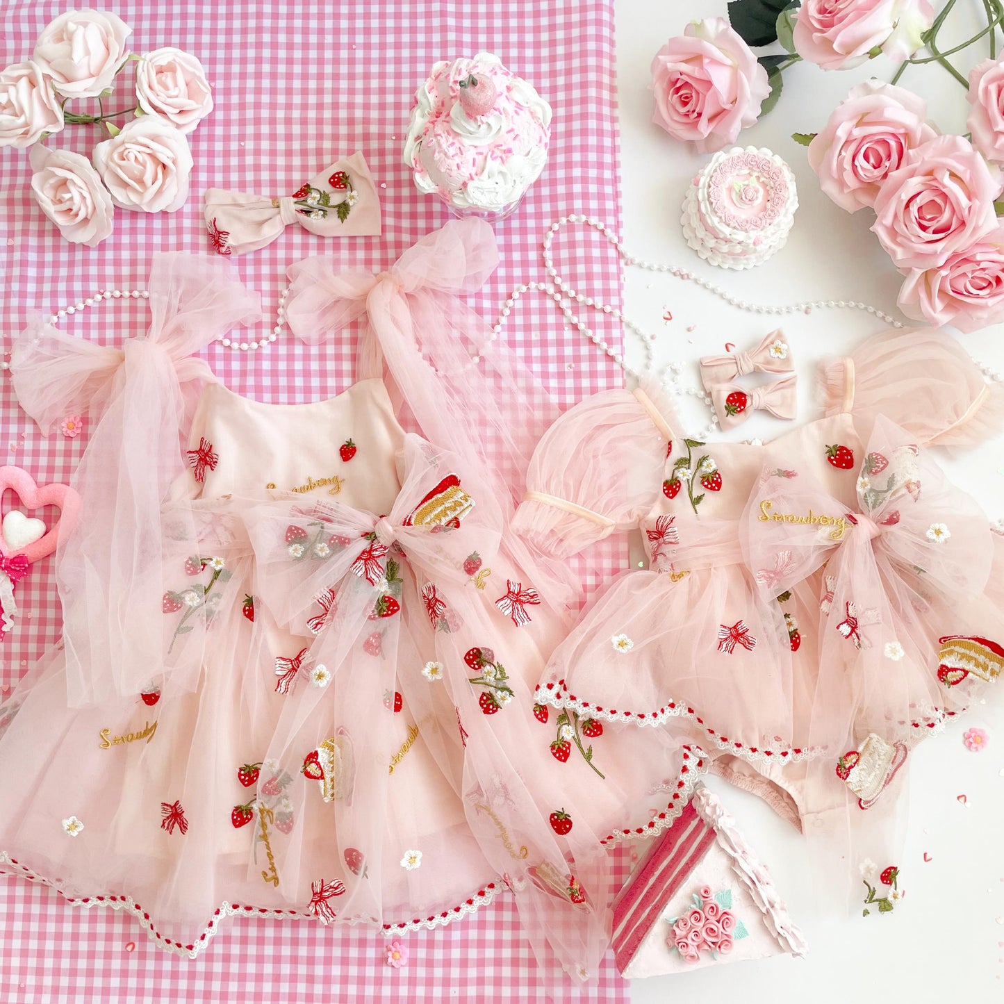 Strawberry Fields Pink Baby Girl Tulle Party Romper
