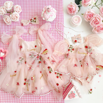 Strawberry Fields Pink Baby Girl Tulle Party Romper