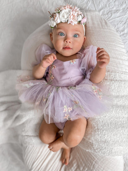 Cupcake Lavender Baby Girl Tulle Party Romper