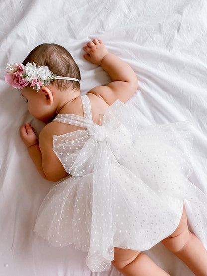 White Wildflower Baby Girl Tulle Party Romper