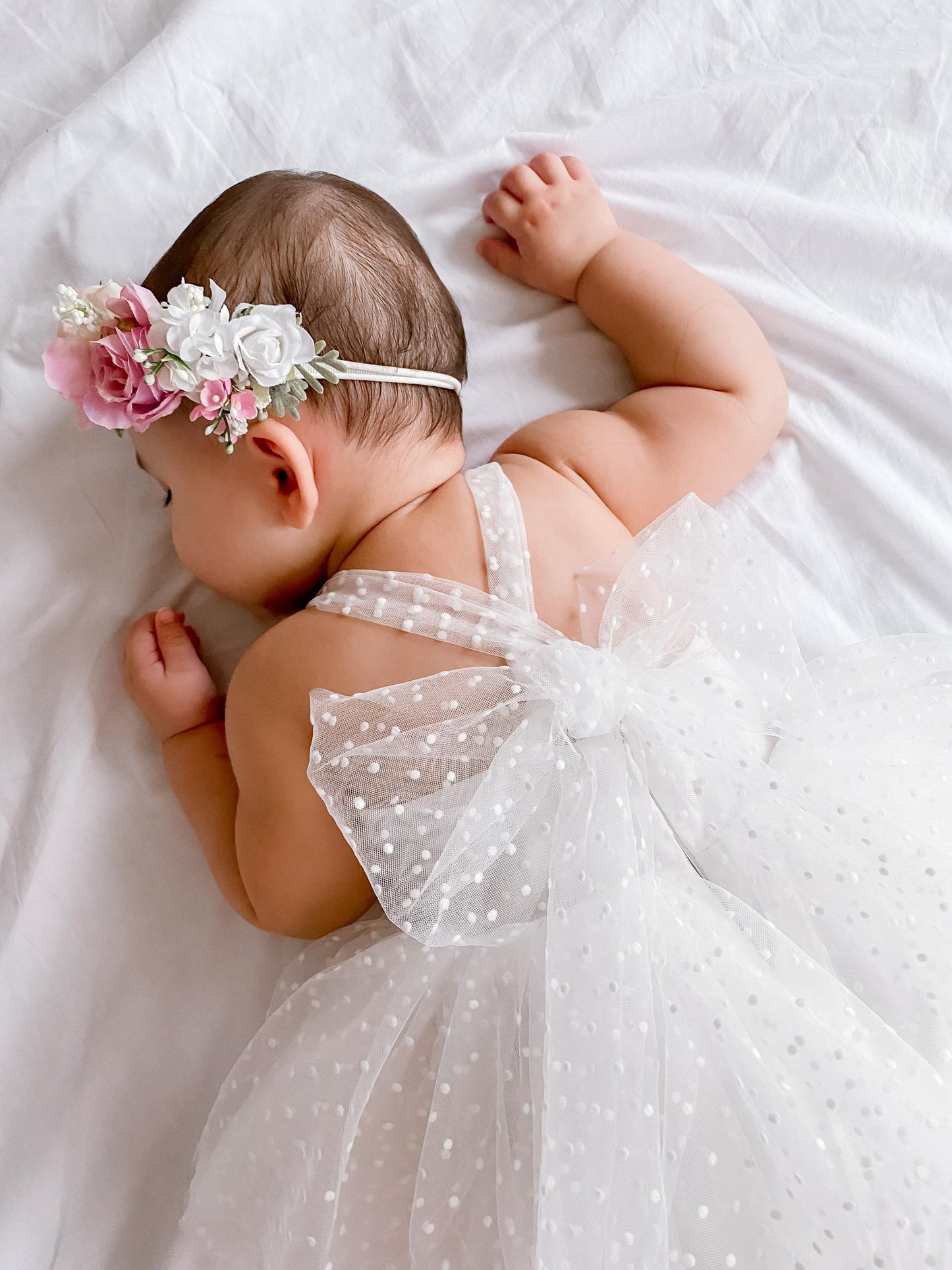 White Wildflower Baby Girl Tulle Party Romper
