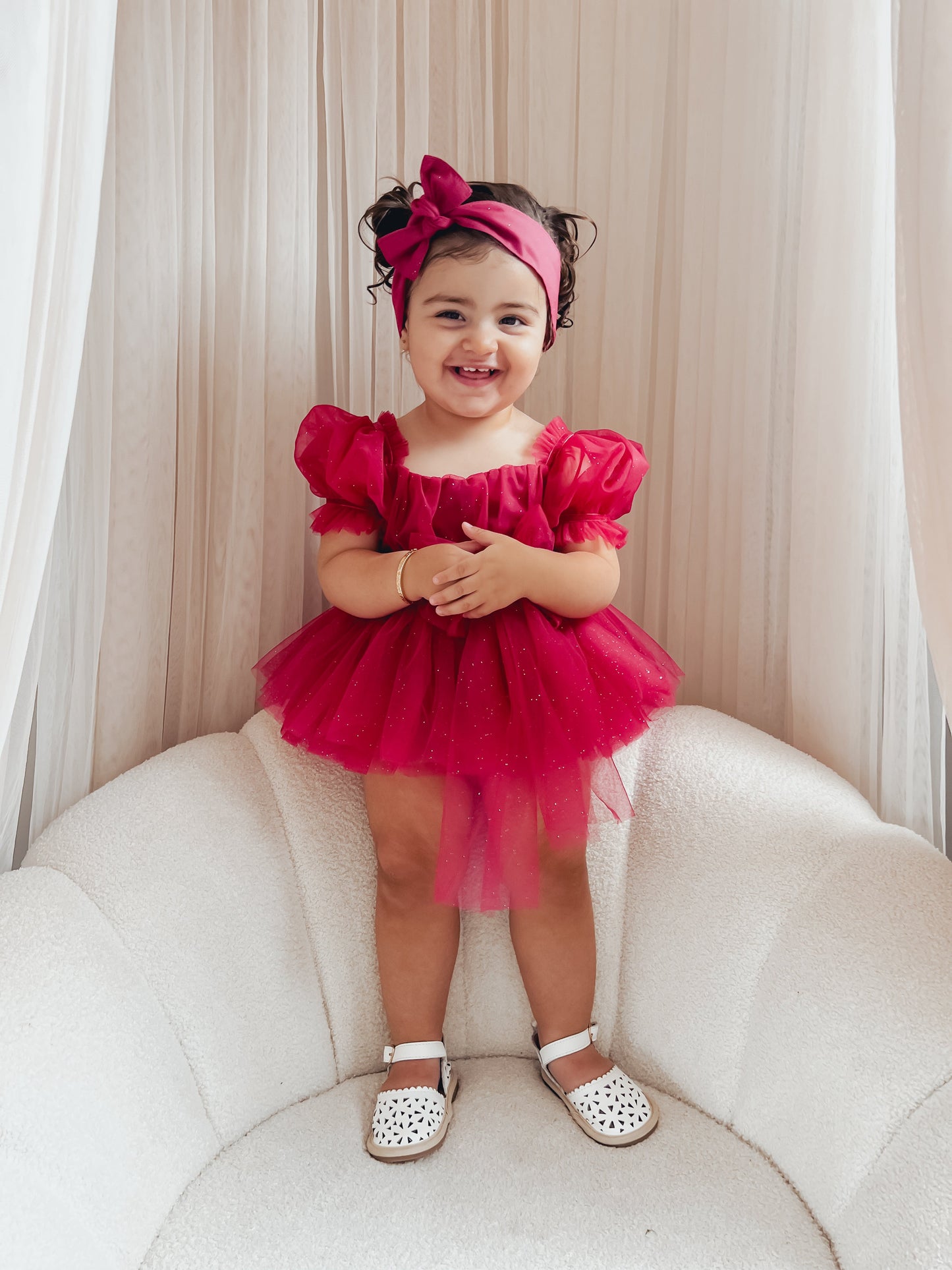 Flower Fairy Romper Ruby Red Sparkle Baby Girl Romper