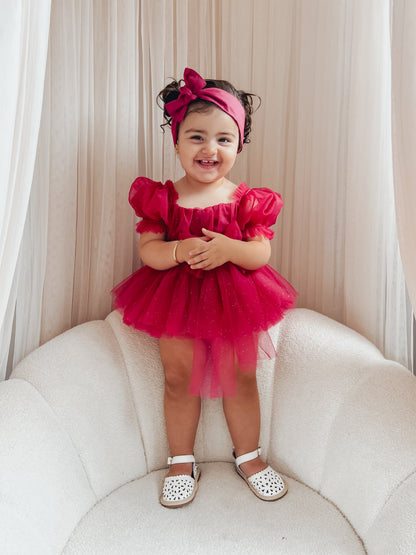 Flower Fairy Romper Ruby Red Sparkle Baby Girl Romper