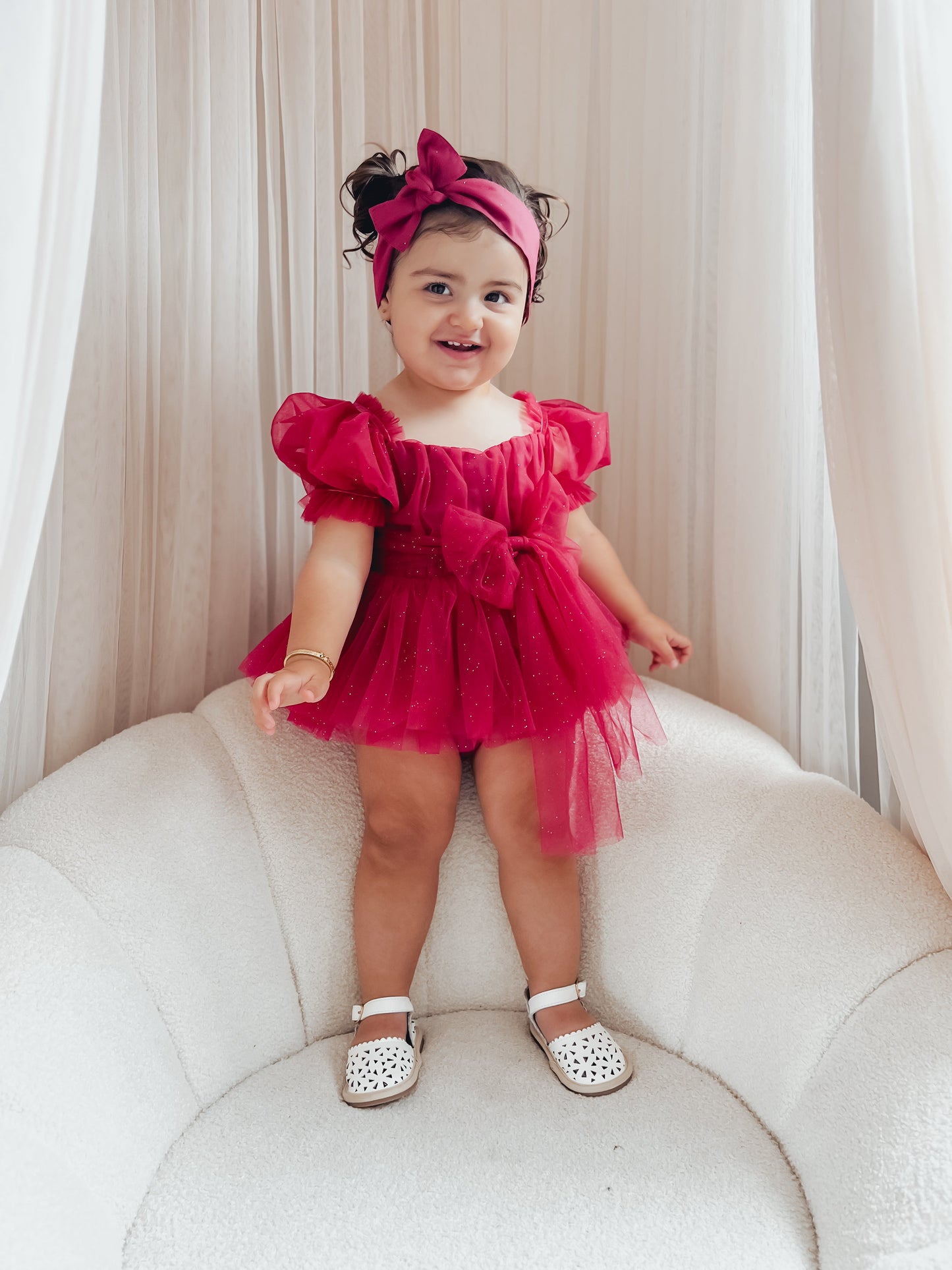 Flower Fairy Romper Ruby Red Sparkle Baby Girl Romper