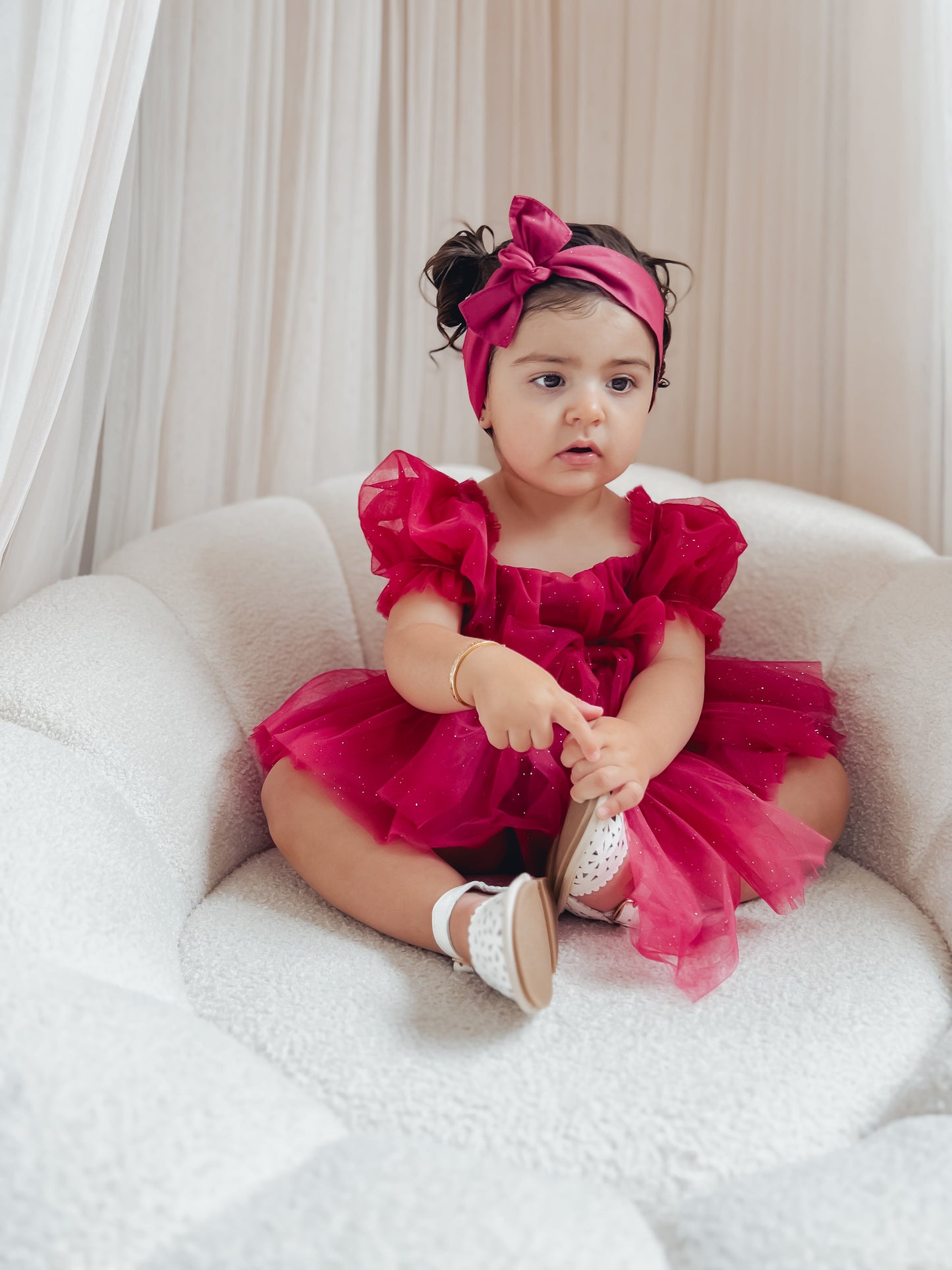 Flower Fairy Romper Ruby Red Sparkle Baby Girl Romper