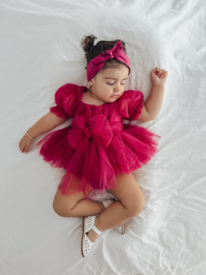 Flower Fairy Romper Ruby Red Sparkle Baby Girl Romper