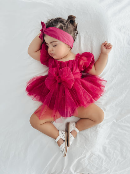 Flower Fairy Romper Ruby Red Sparkle Baby Girl Romper