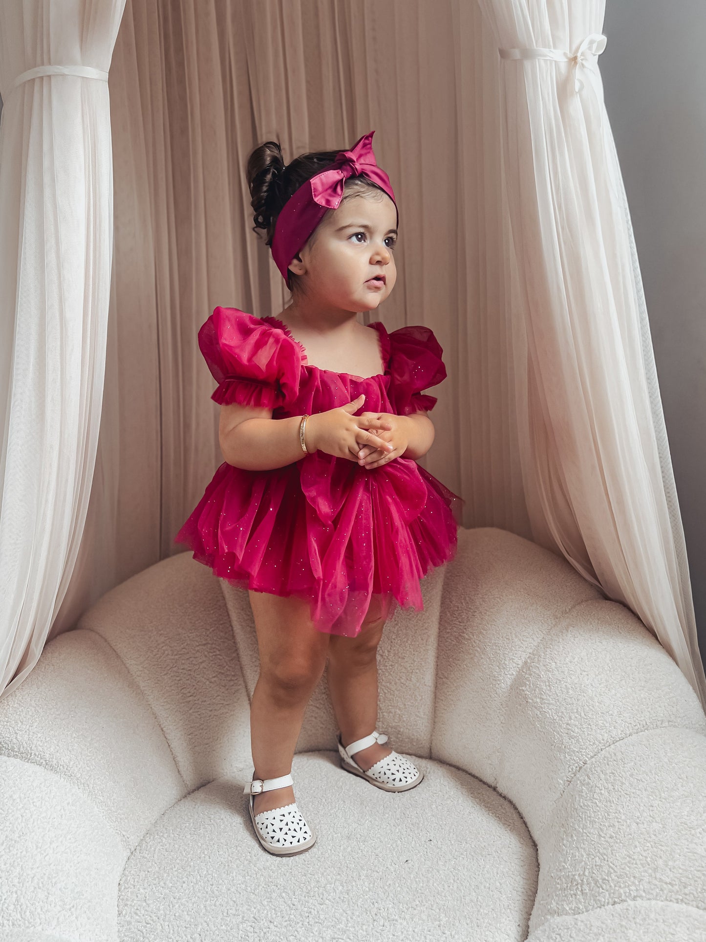 Flower Fairy Romper Ruby Red Sparkle Baby Girl Romper