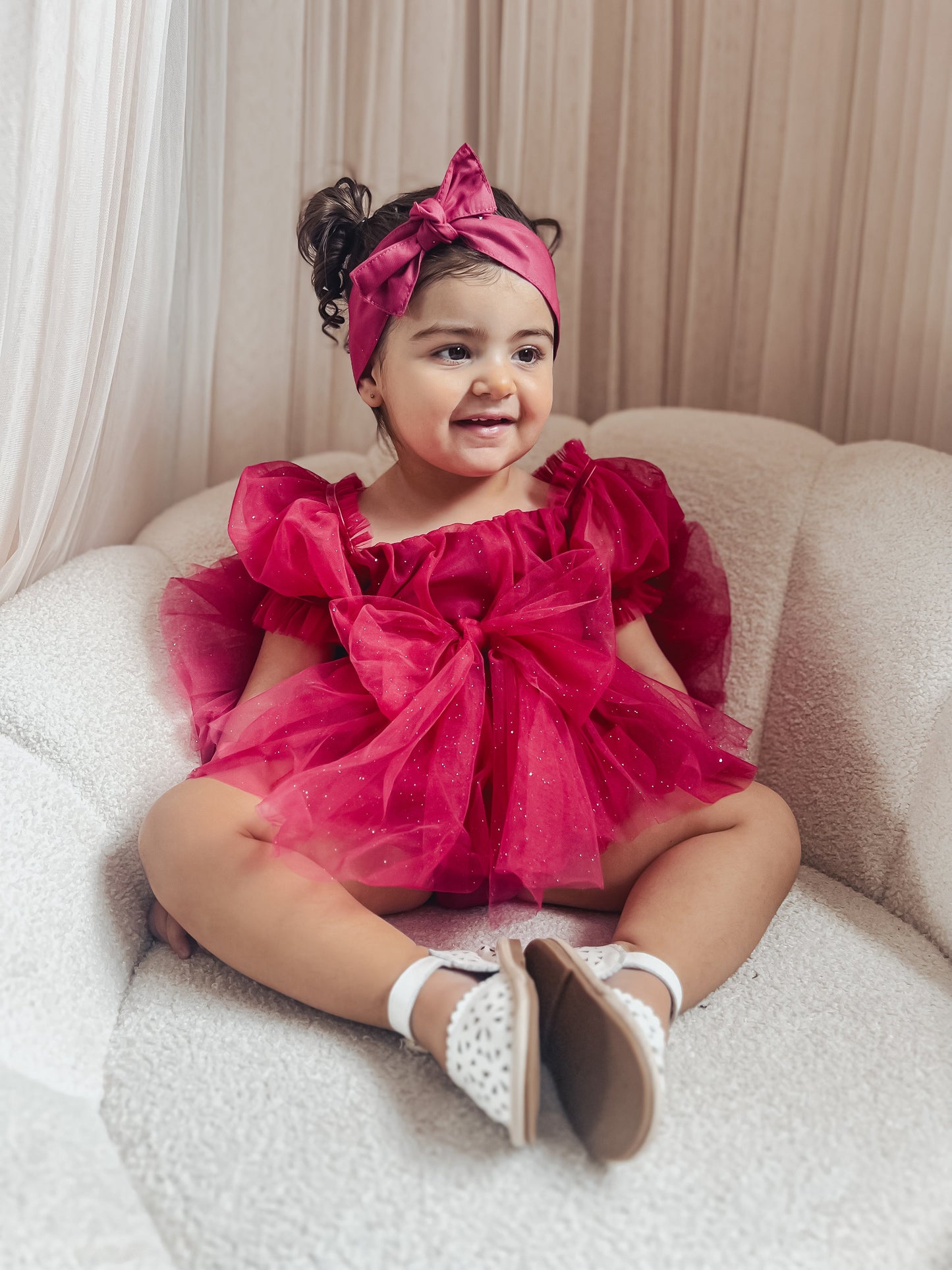 Flower Fairy Romper Ruby Red Sparkle Baby Girl Romper