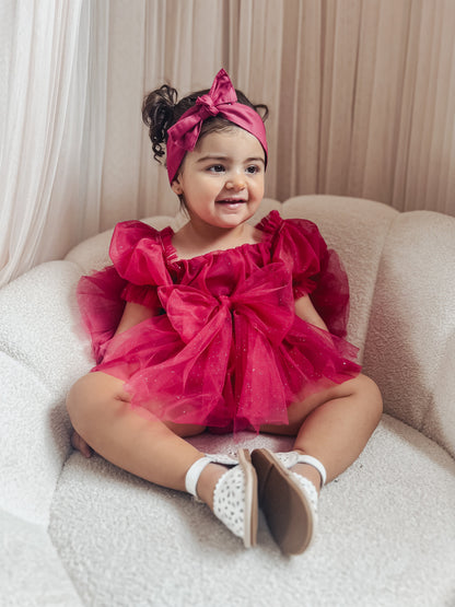 Flower Fairy Romper Ruby Red Sparkle Baby Girl Romper