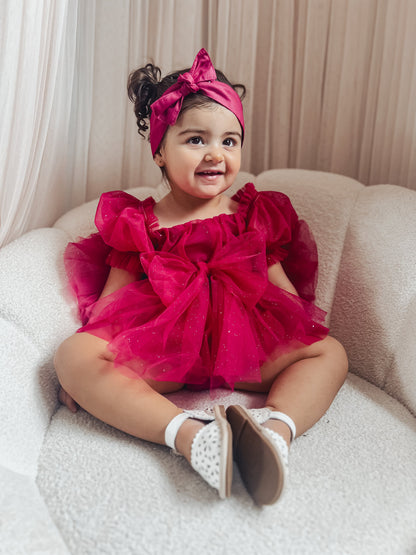 Flower Fairy Romper Ruby Red Sparkle Baby Girl Romper