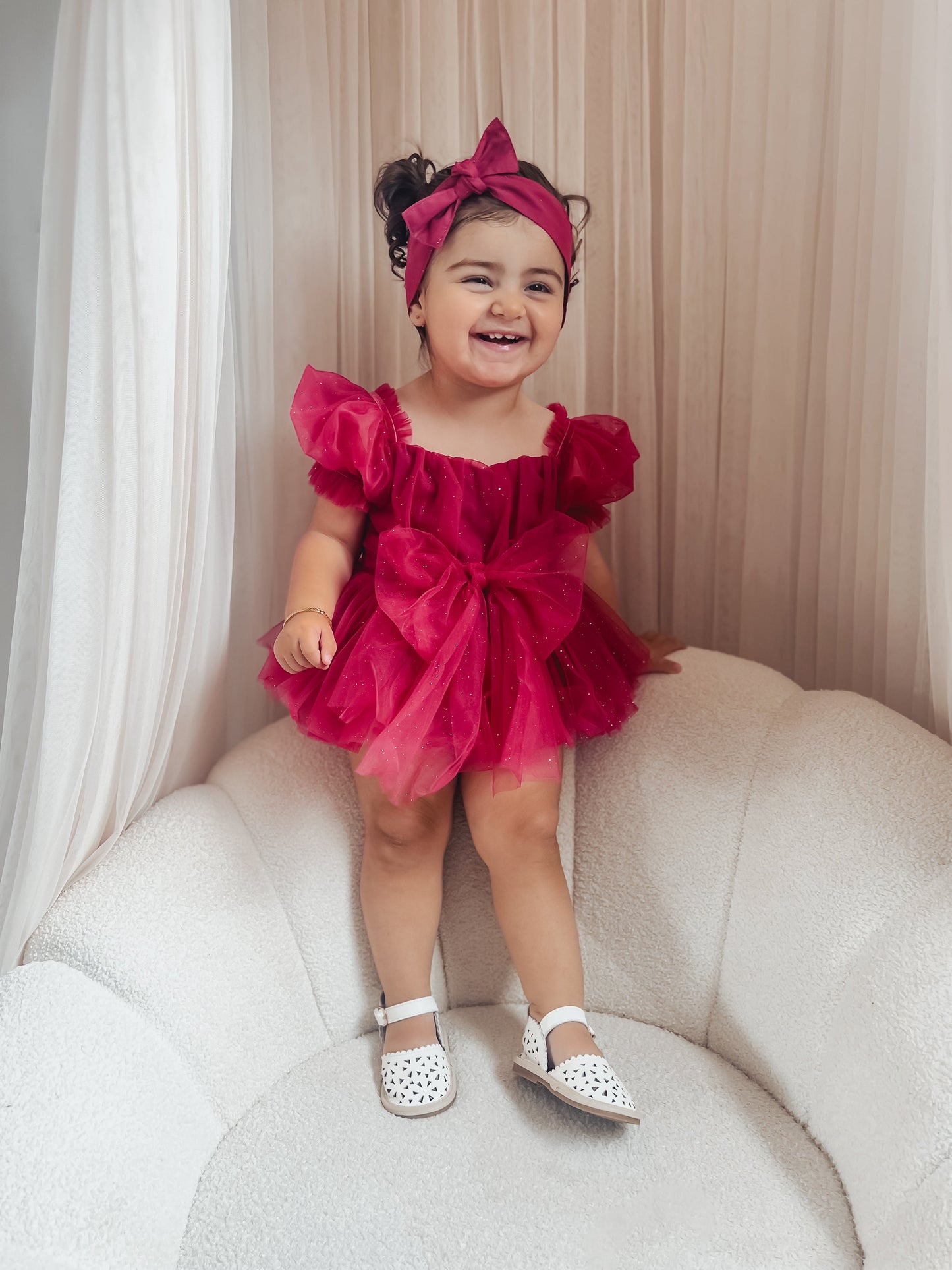 Flower Fairy Romper Ruby Red Sparkle Baby Girl Romper