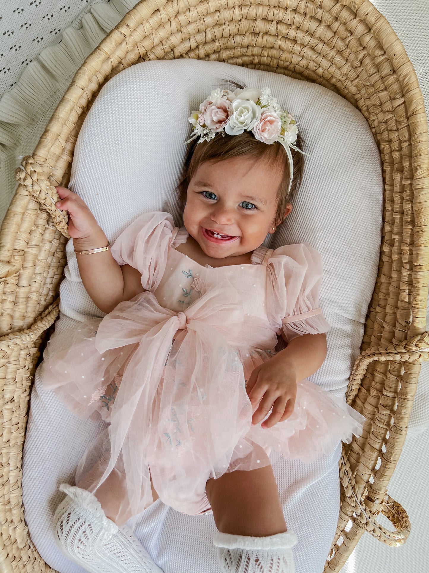 Swan Lake Ballerina Pink Embroidered Baby Girl Tulle Party Romper