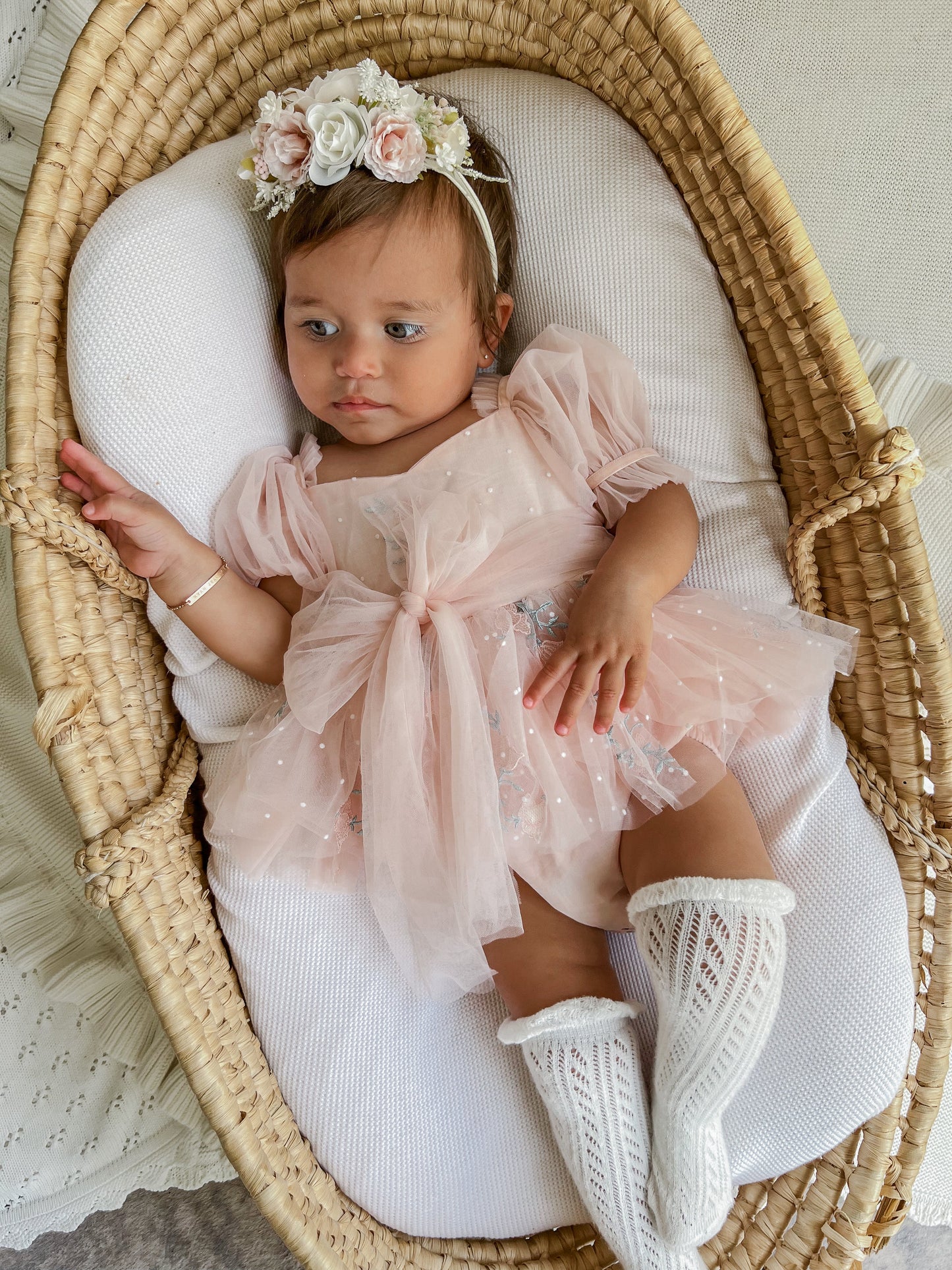 Swan Lake Ballerina Pink Embroidered Baby Girl Tulle Party Romper
