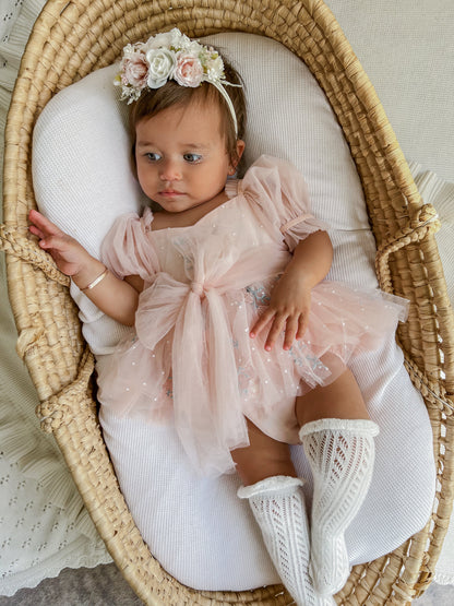 Swan Lake Ballerina Pink Embroidered Baby Girl Tulle Party Romper