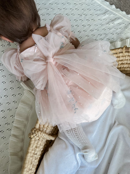 Swan Lake Ballerina Pink Embroidered Baby Girl Tulle Party Romper