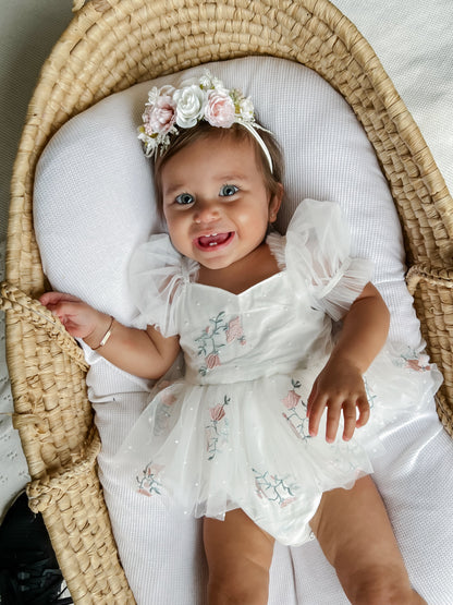 Swan Lake White Embroidered Baby Girl Tulle Party Romper