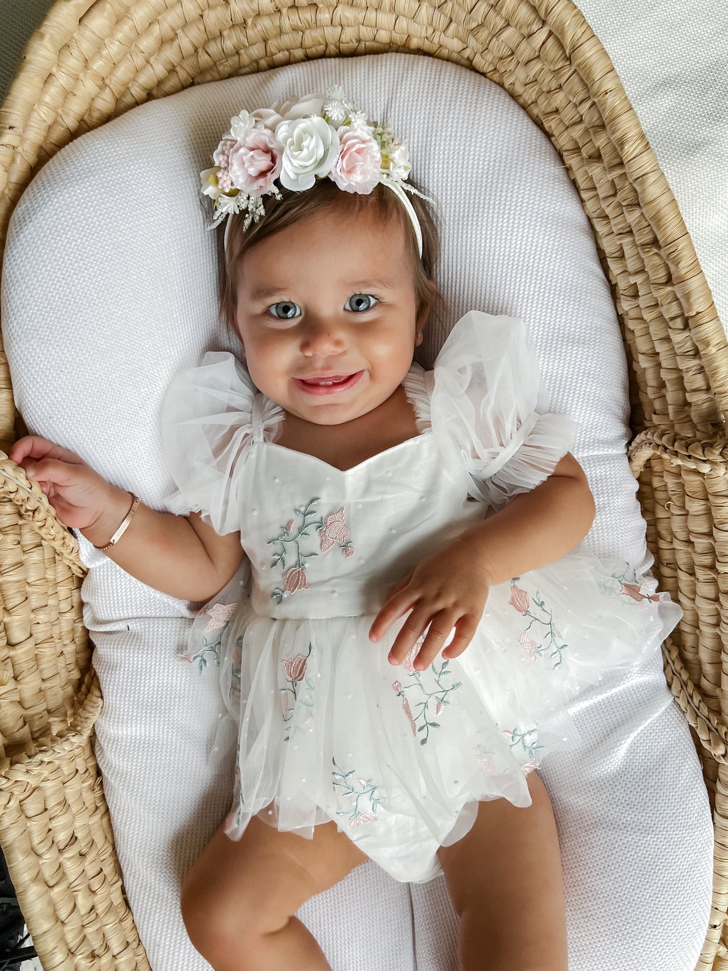 Swan Lake White Embroidered Baby Girl Tulle Party Romper