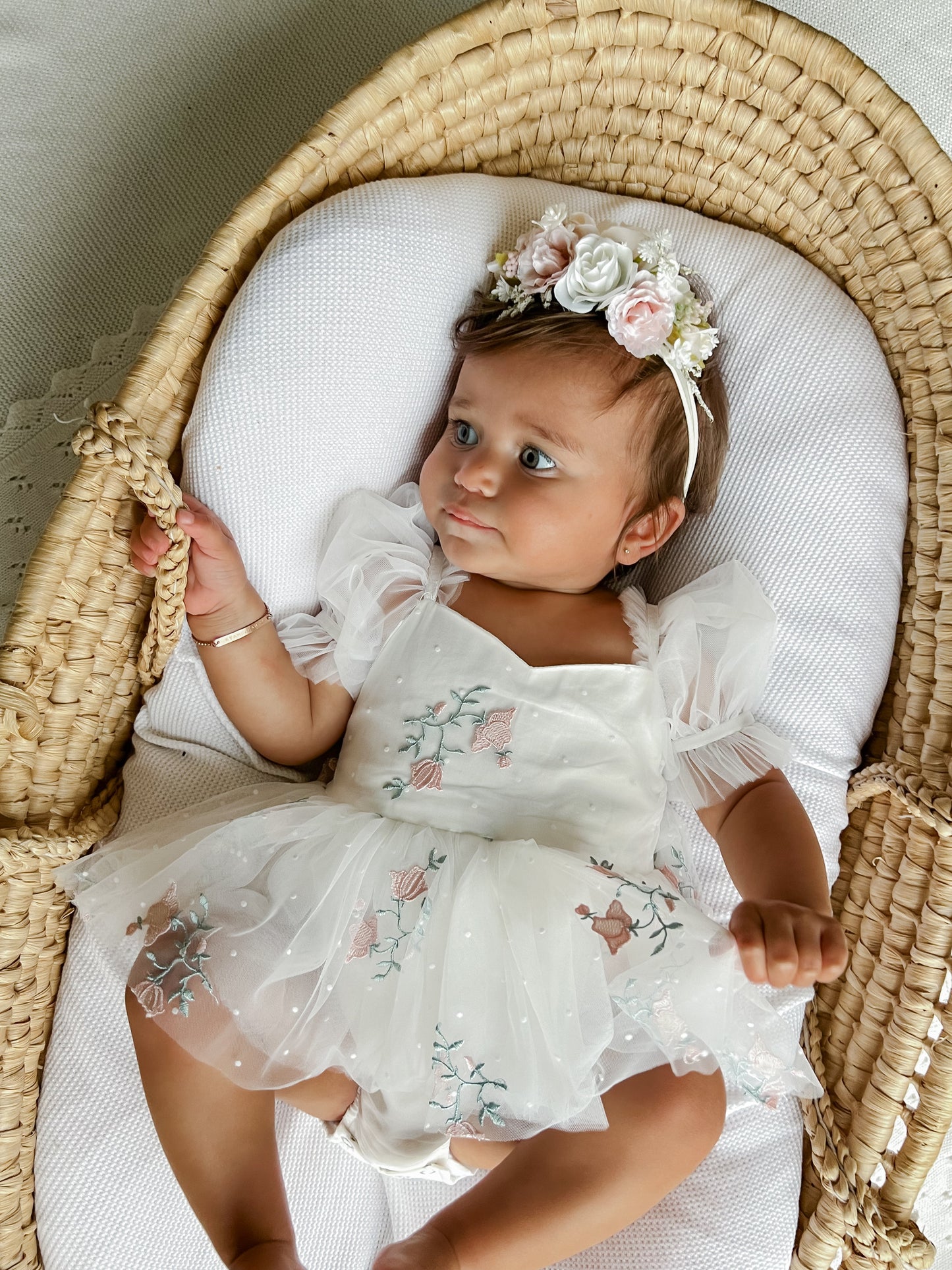 Swan Lake White Embroidered Baby Girl Tulle Party Romper