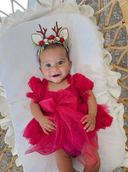 Flower Fairy Romper Ruby Red Sparkle Baby Girl Romper