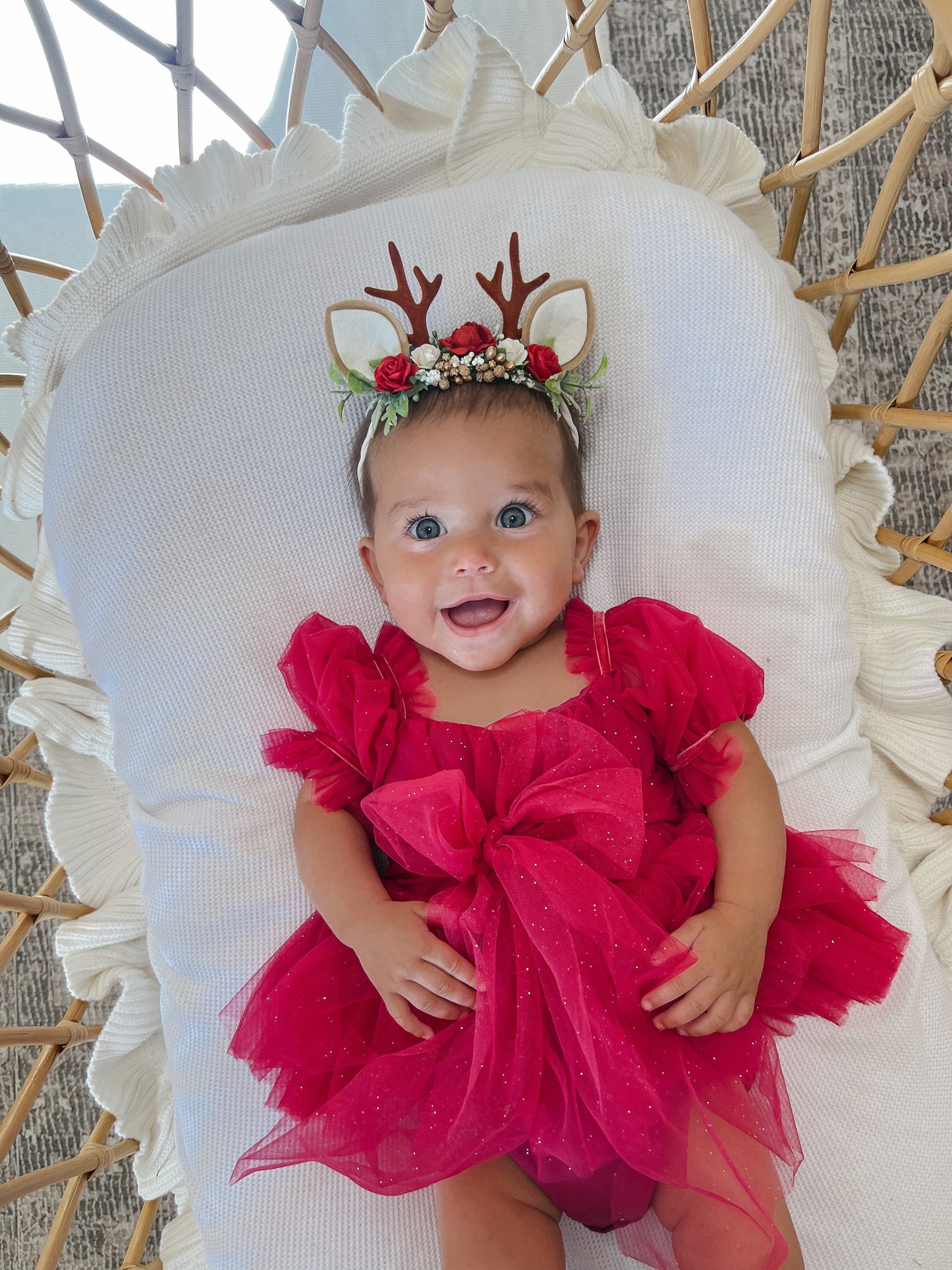 Flower Fairy Romper Ruby Red Sparkle Baby Girl Romper