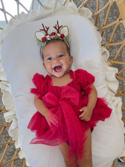 Flower Fairy Romper Ruby Red Sparkle Baby Girl Romper