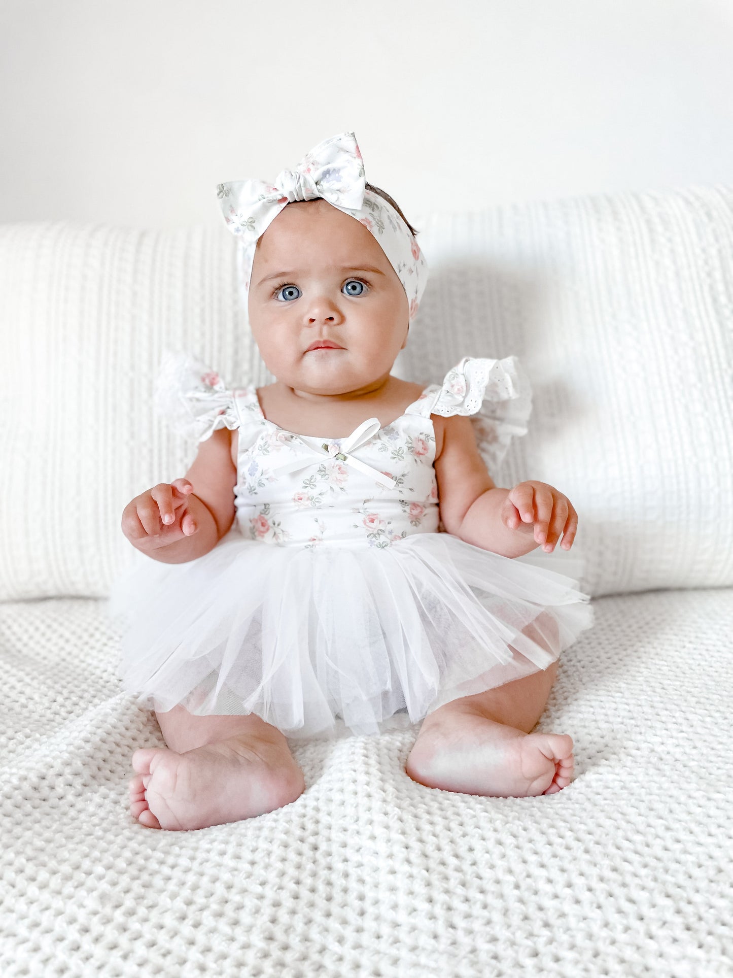 Cottage Fairy Baby Girl Floral White Tulle Party Romper