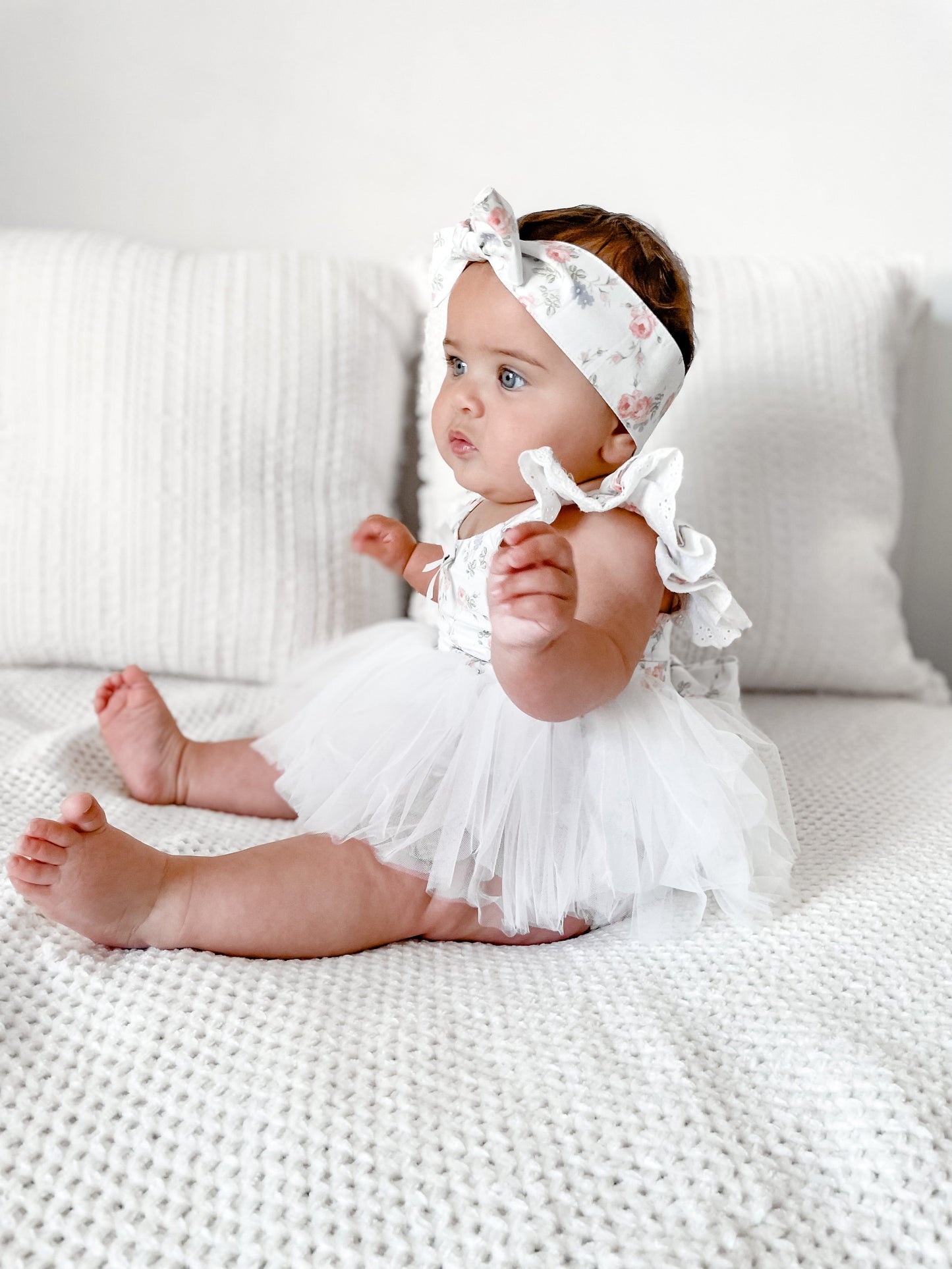 Cottage Fairy Baby Girl Floral White Tulle Party Romper