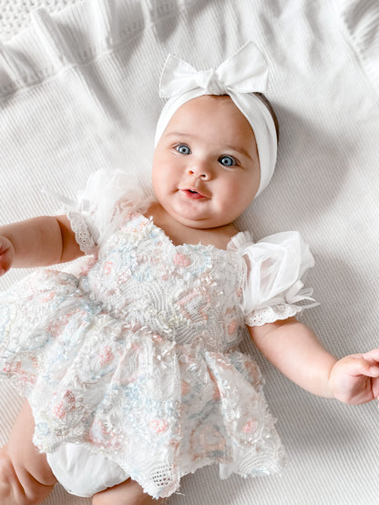 Josephine Lace Blossom Baby Girl Sequin White Tulle Party Romper