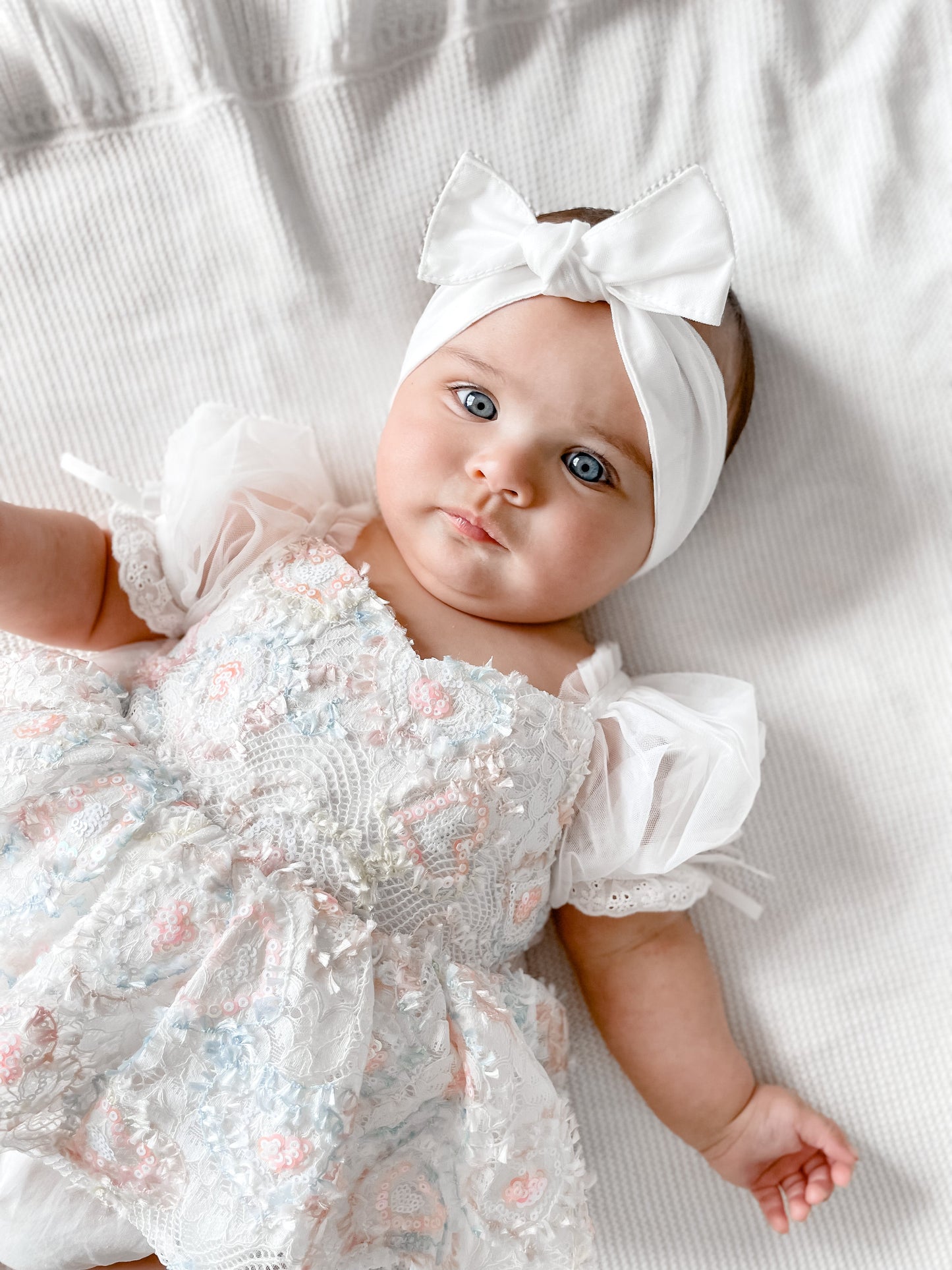 Josephine Lace Blossom Baby Girl Sequin White Tulle Party Romper