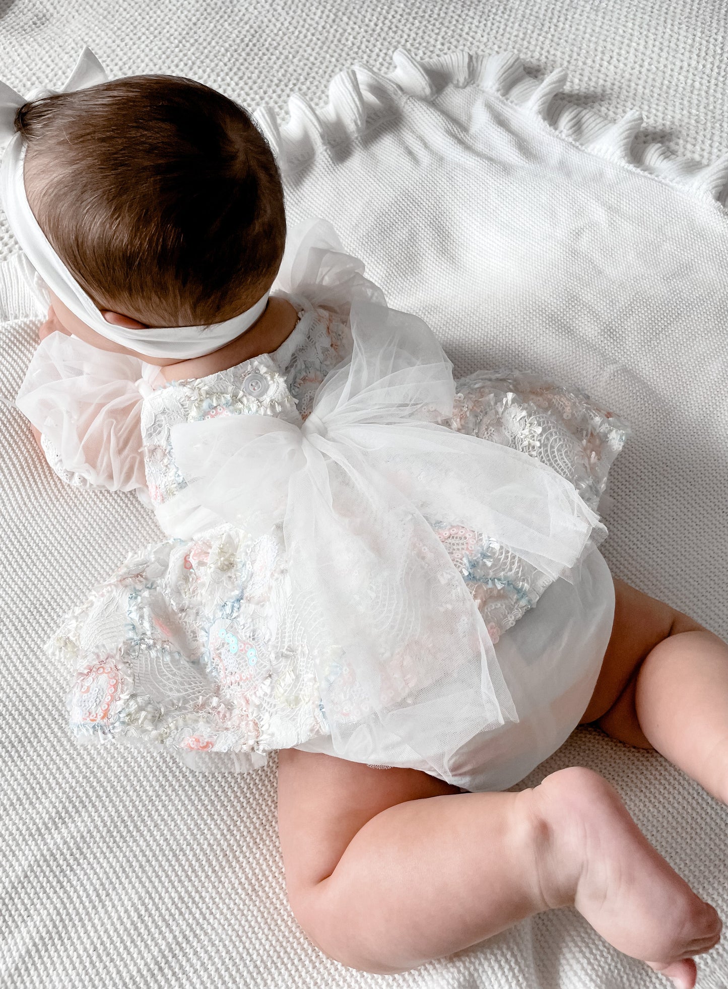 Josephine Lace Blossom Baby Girl Sequin White Tulle Party Romper