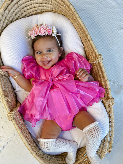 Dolly Fuchsia Pink Organza Baby Girl Party Romper