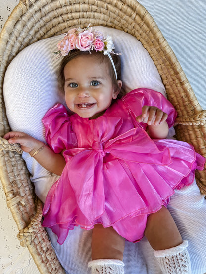 Dolly Fuchsia Pink Organza Baby Girl Party Romper