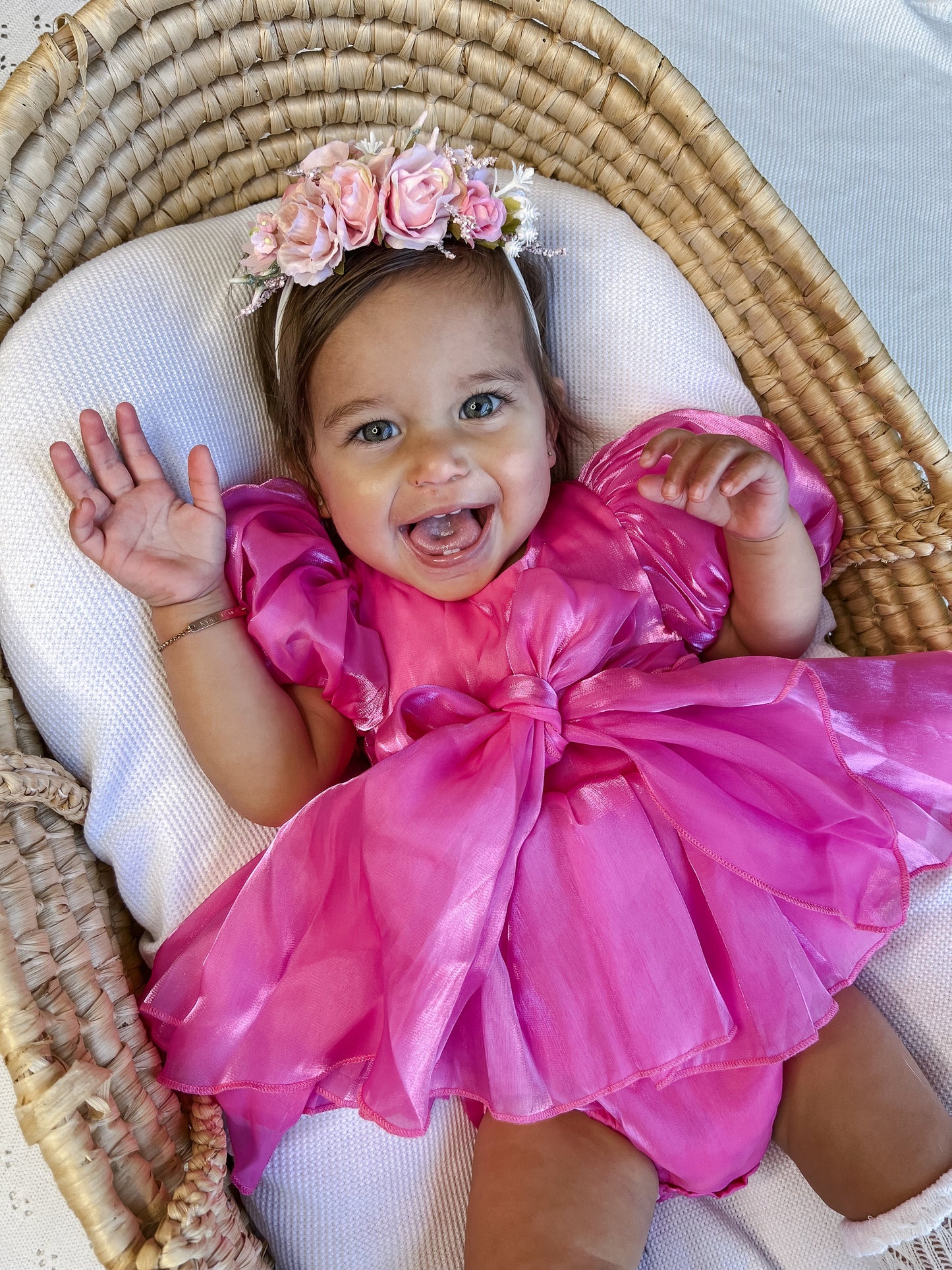 Dolly Fuchsia Pink Organza Baby Girl Party Romper