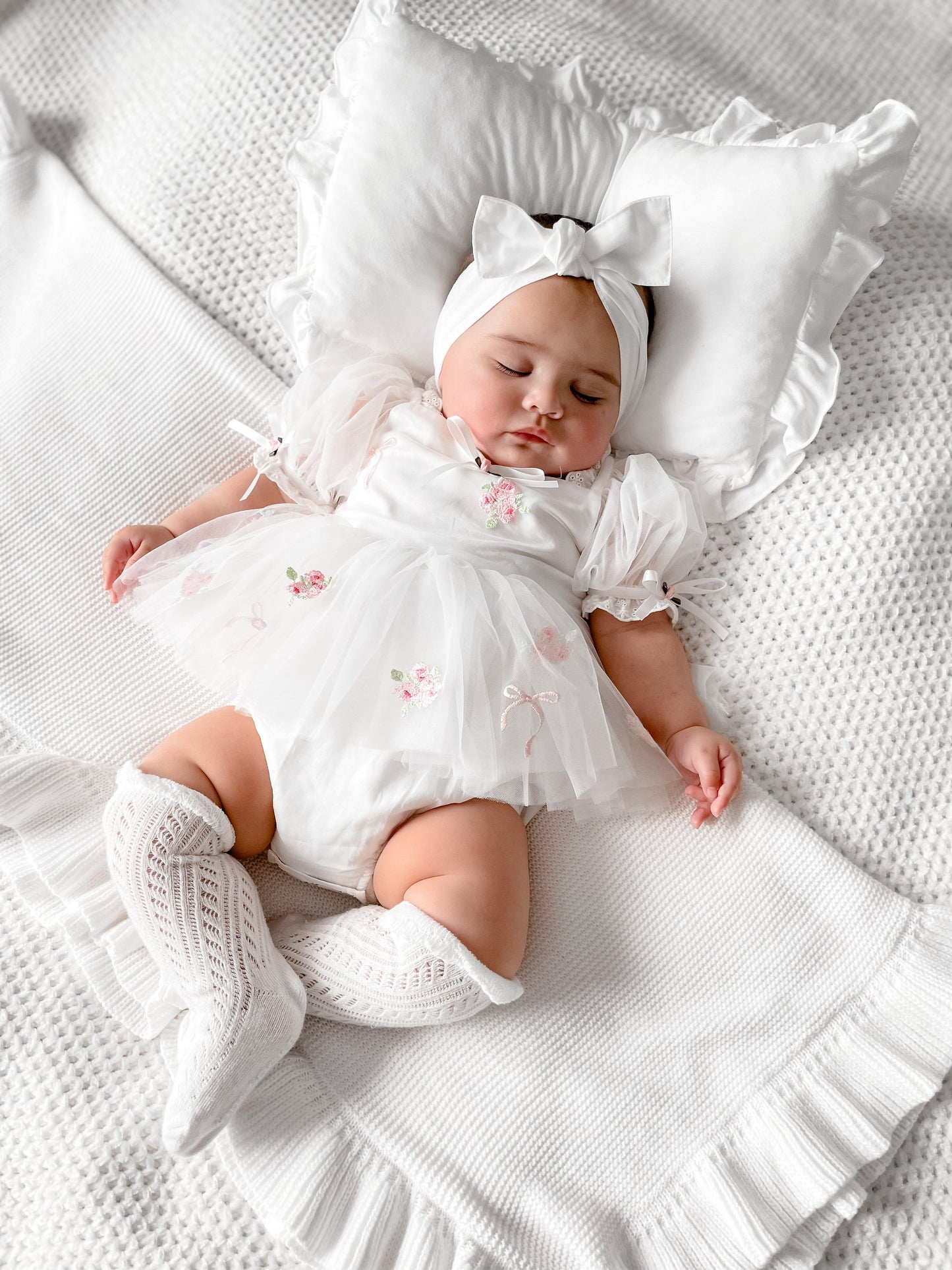 Fleur Butterfly Embroidered Baby Girl White Tulle Party Romper