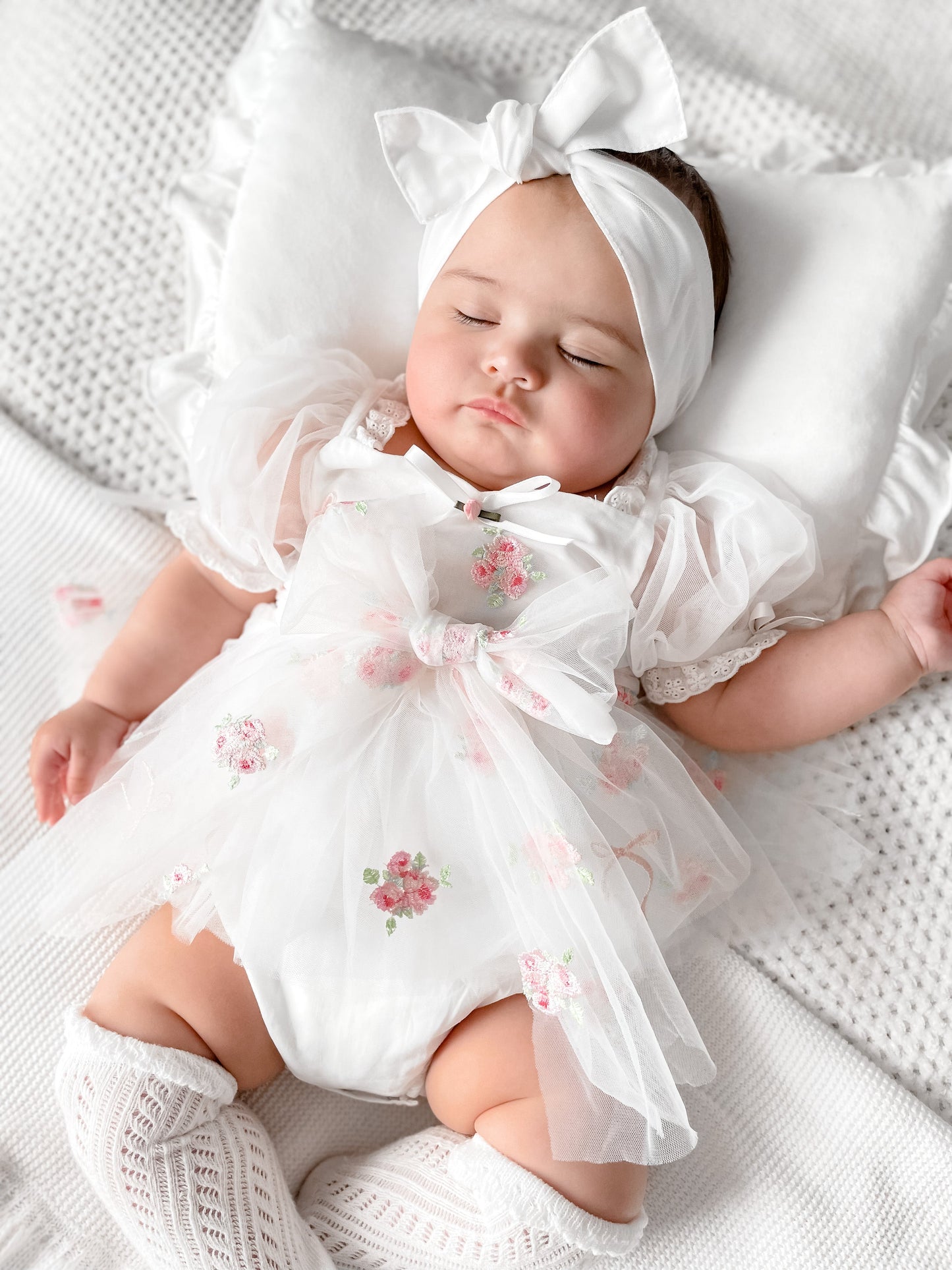 Fleur Butterfly Embroidered Baby Girl White Tulle Party Romper