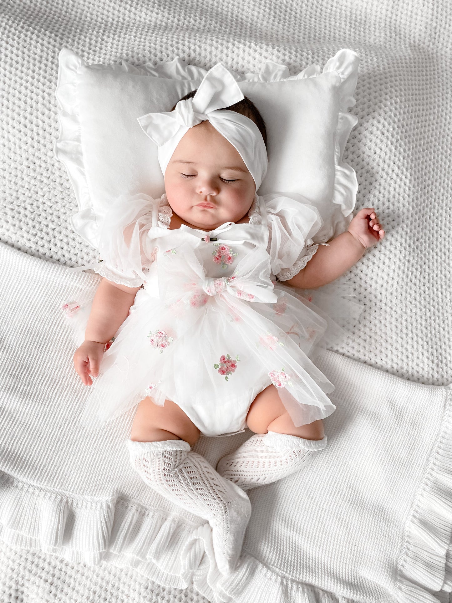 Fleur Butterfly Embroidered Baby Girl White Tulle Party Romper