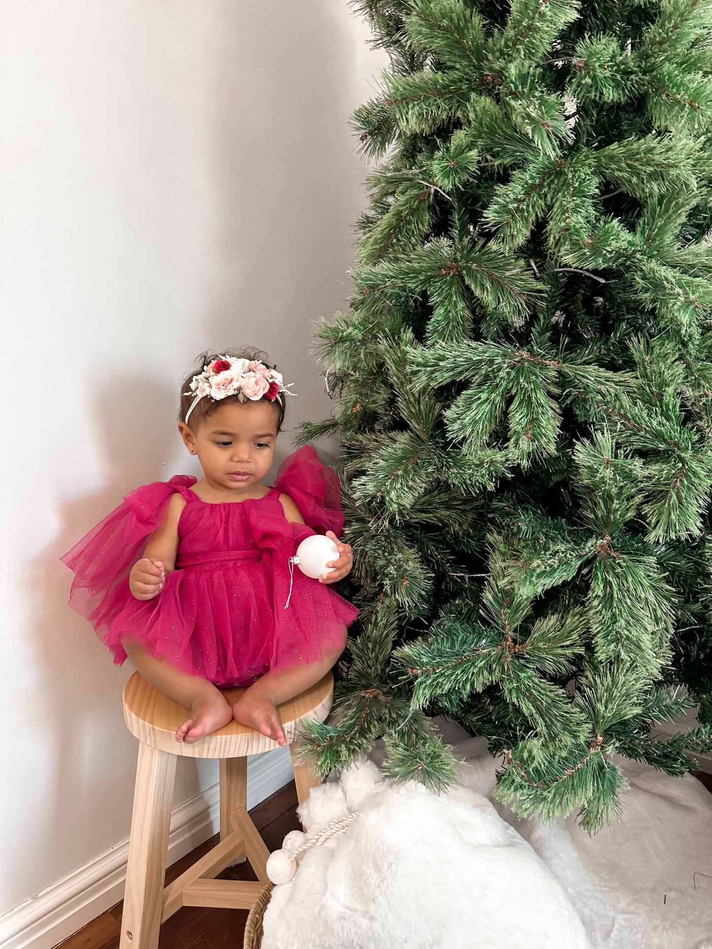 English Rose Romper Ruby Red Sparkle Baby Girl Romper