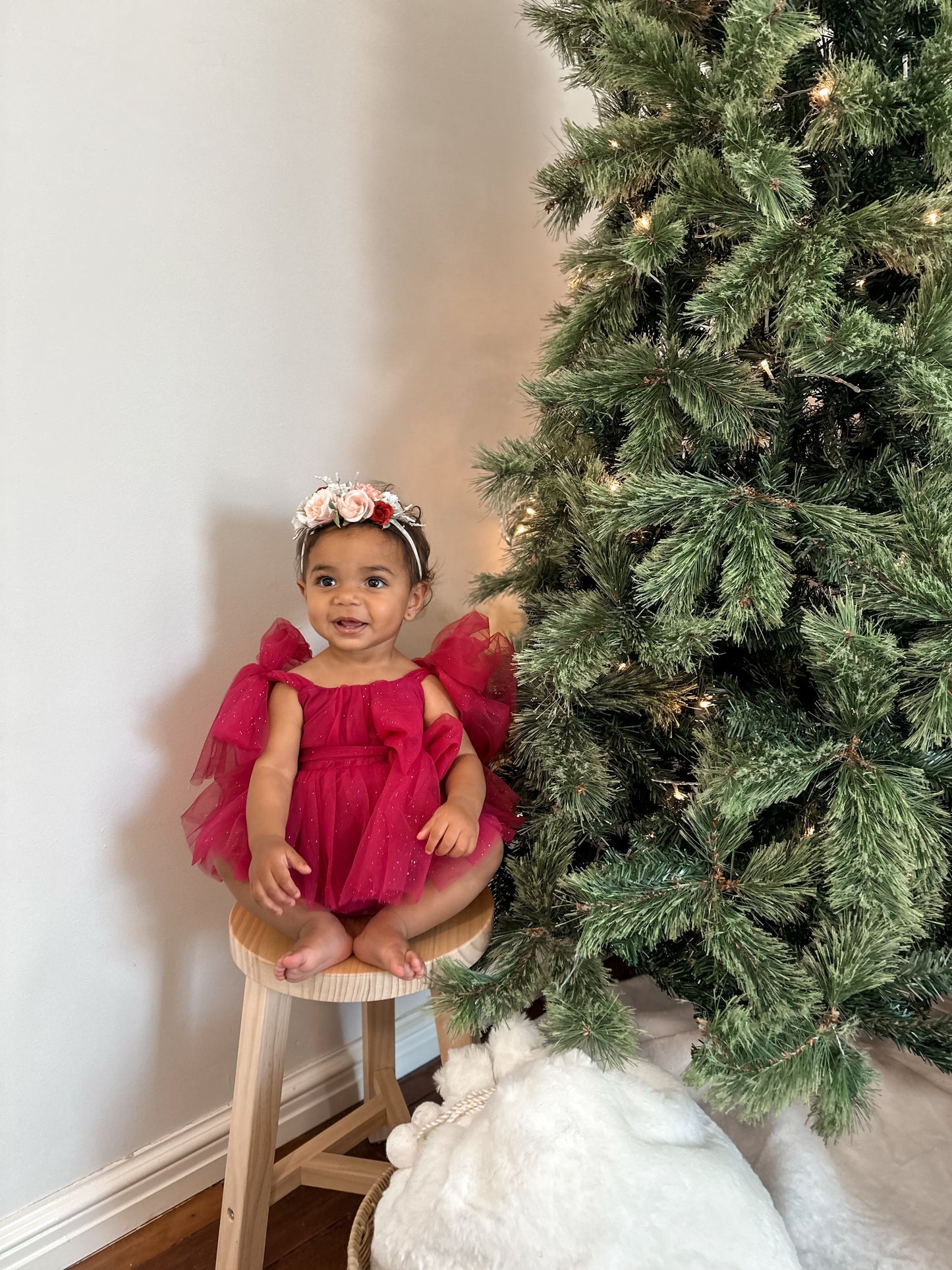 English Rose Romper Ruby Red Sparkle Baby Girl Romper