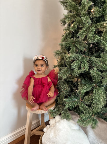 English Rose Romper Ruby Red Sparkle Baby Girl Romper