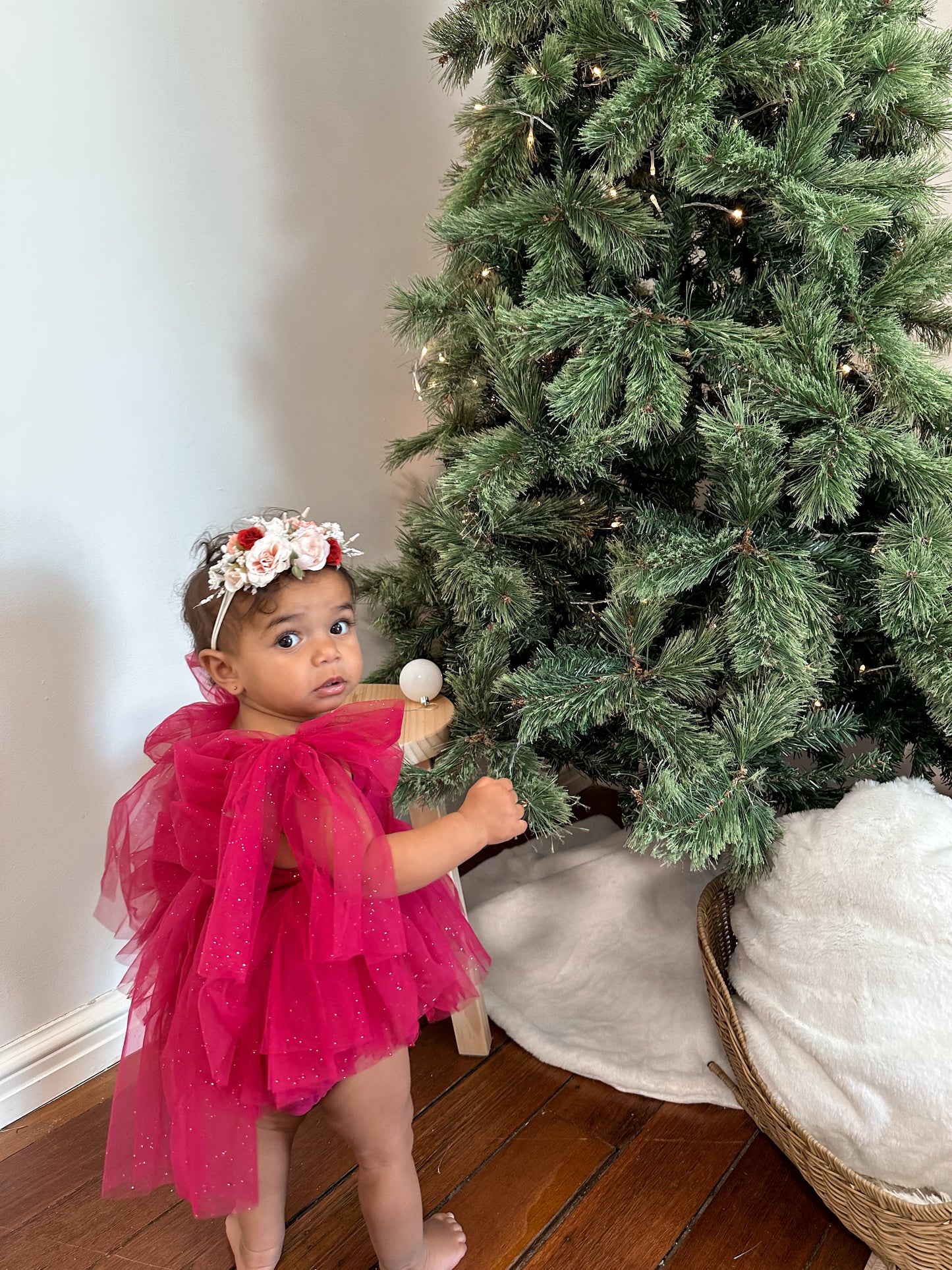 English Rose Romper Ruby Red Sparkle Baby Girl Romper