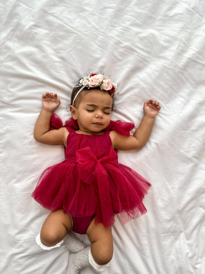 English Rose Romper Ruby Red Sparkle Baby Girl Romper